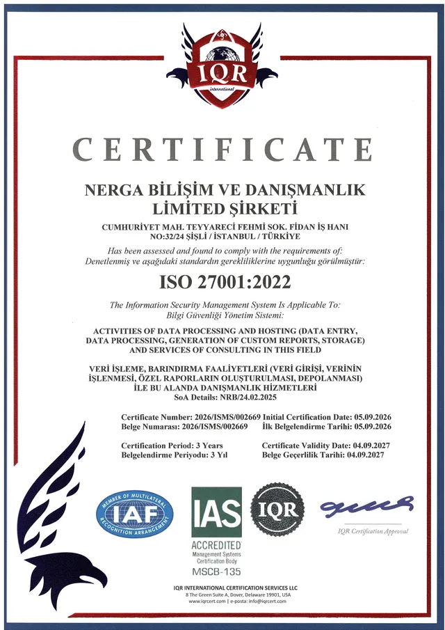 ISO 27001:2022 Bilgi Güvenliği Yönetim Sistemi belgesi